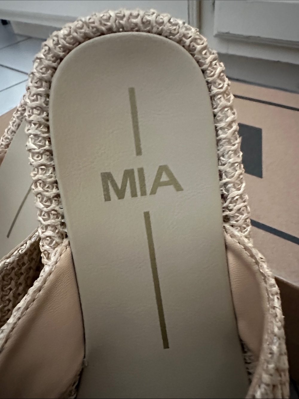 MIA Tan Woven Thong Sandals with Gold Shell Accent - Picture 2 of 7
